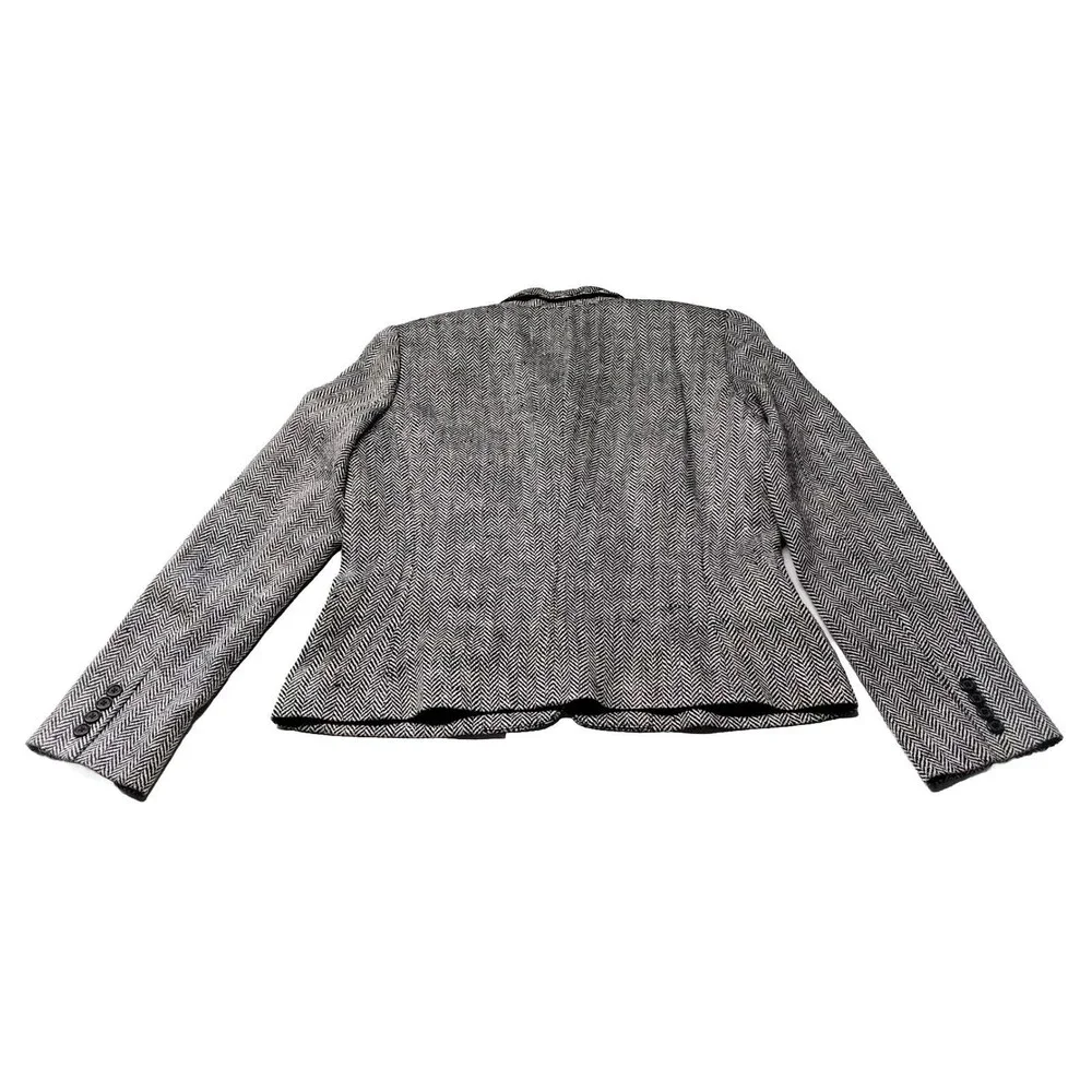 RALPH LAUREN Blazer Black Cream Herringbone Size 8 Silk Linen Blend Academia GUC - Picture 16 of 16